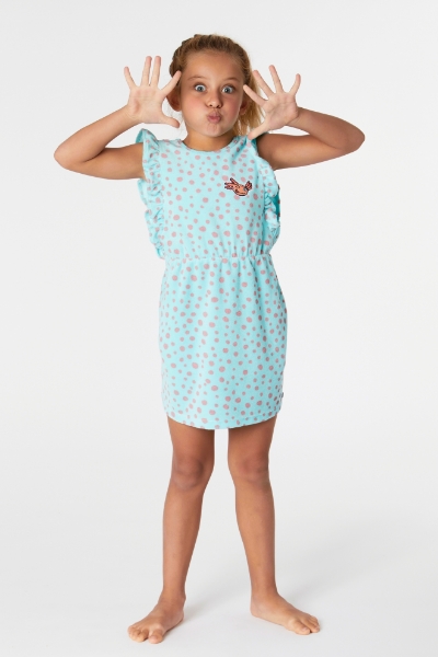 Resim 2-8 Yaş Kız Çocuk Pamuklu Havlu Elbise-Dta - 918-Semender Baskılı Mavi