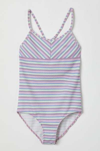 Resim 10-16 Yaş Kız Çocuk UPF50+ Korumalı Mayo-Yaa - 933-Çok Renkli Baskılı Somon