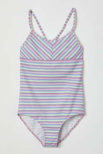 Resim 2-8 Yaş Kız Çocuk UPF50+ Korumalı Mayo-Yaa - 933-Çok Renkli Baskılı Somon