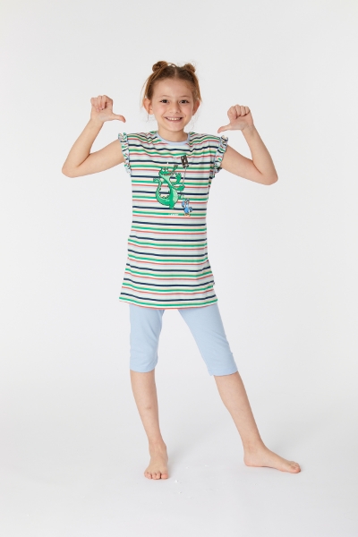 Resim 2-8 Yaş Kız Çocuk Pijama-Bab - 910-Krokodil Temalı Çizgili Yeşil 