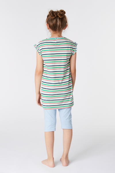 Resim 2-8 Yaş Kız Çocuk Pijama-Bab - 910-Krokodil Temalı Çizgili Yeşil 