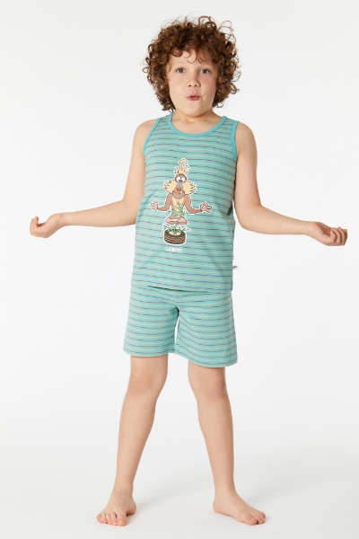 Resim 2-8 Yaş Erkek Çocuk Pijama-Pzc - 978-Mandril Temalı Çizgili Yeşil