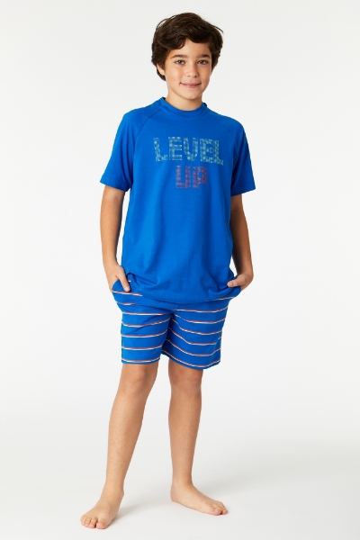 10-16 Yaş Erkek Çocuk Pijama-Qts - 884-Gök Mavi