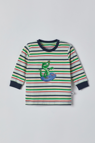 Resim Erkek Bebek Pamuklu Pijama-Plc - 910-Krokodil Temalı Çizgili Yeşil 