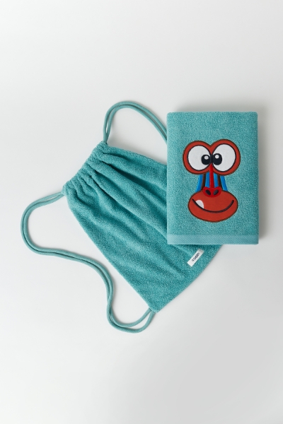 Resim Pamuklu Çantalı Plaj Havlusu-Str - 717-Puslu Yeşil