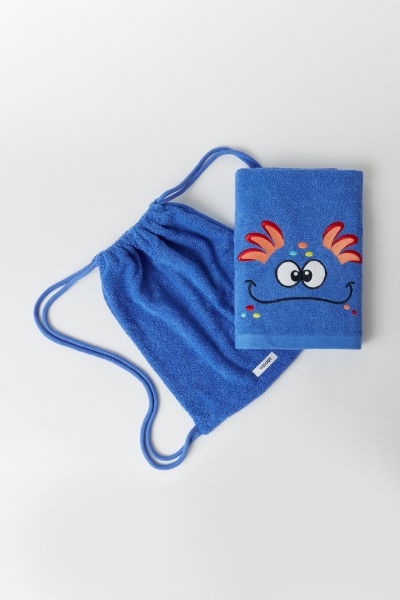 Resim Pamuklu Çantalı Plaj Havlusu-Str - 837-Koyu Mavi