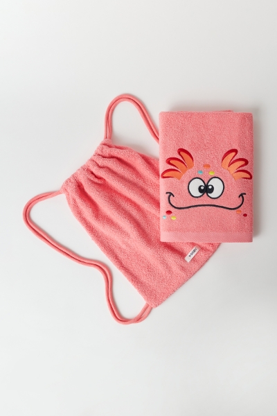 Resim Pamuklu Çantalı Plaj Havlusu-Str - 441-İstiridye Pembe