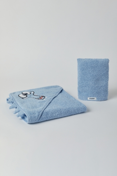 Resim Pamuklu Bebek Banyo Havlusu-Cap - 816-Toz Mavi
