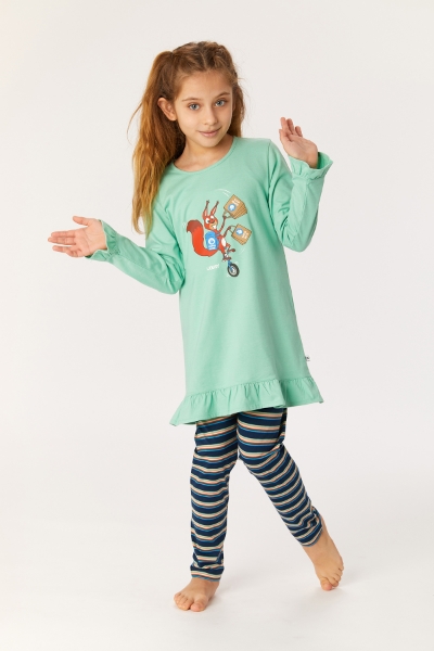 2-8 Yaş Kız Çocuk Pijama-Tul - 718-Neptün Yeşili
