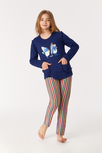 Resim 10-16 Yaş Kız Çocuk Pijama-Plg - 869-Mor Lacivert