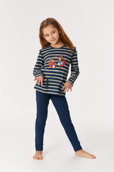Resim 10-16 Yaş Kız Çocuk Pijama-Plg - 911-Sincap Temalı Çok Renkli Lacivert