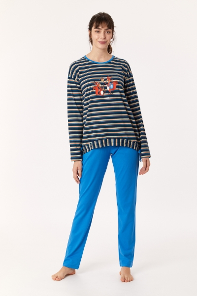 Resim Kadın Pijama-Bsl - 911-Sincap Temalı Çok Renkli Lacivert