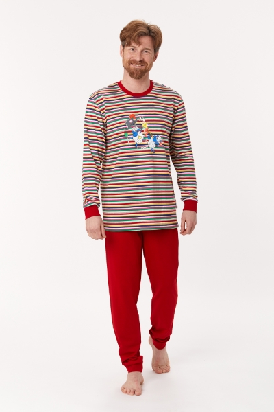 Resim Erkek Pijama-Plc - 921-Koyun Temalı Çok Renkli Çizgili Fuşya