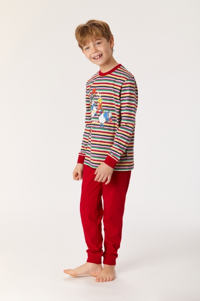 Resim 2-8 Yaş Erkek Çocuk Pijama-Plc - 921-Koyun Temalı Çok Renkli Çizgili Fuşya