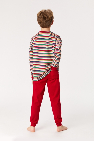 Resim 2-8 Yaş Erkek Çocuk Pijama-Plc - 921-Koyun Temalı Çok Renkli Çizgili Fuşya