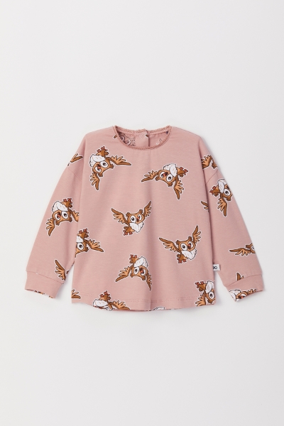 Resim Pamuklu Kız Bebek Pijama-Pzg - 932-Baykuş Baskılı Vizon Pembe