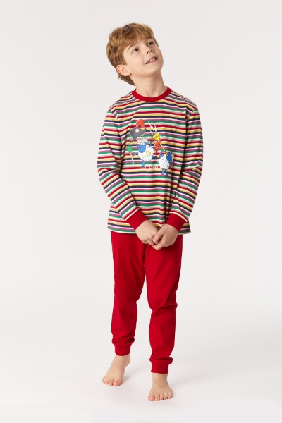 Resim 10-16 Yaş Erkek Çocuk Pijama-Plc - 921-Koyun Temalı Çok Renkli Çizgili Fuşya