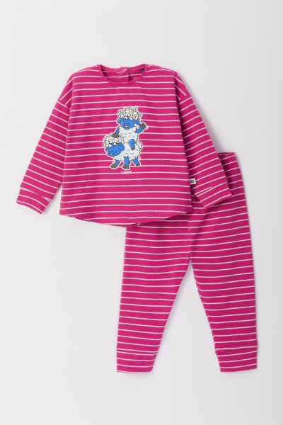 Resim Pamuklu Kız Bebek Pijama-Pzg - 926-Koyun Temalı Fuşya