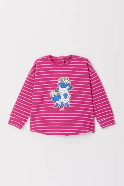 Resim Pamuklu Kız Bebek Pijama-Pzg - 926-Koyun Temalı Fuşya