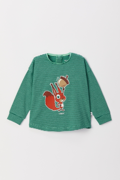 Resim Pamuklu Kız Bebek Pijama-Pzg - 915-Sincap Temalı Çizgili Yeşil