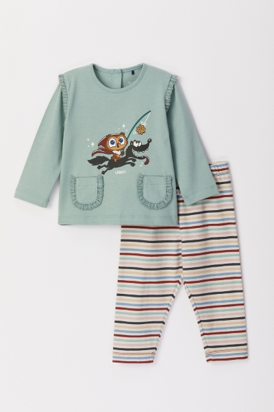 Resim Pamuklu Kız Bebek Pijama-Plg - 806-Deniz Yeşili