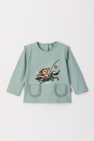 Resim Pamuklu Kız Bebek Pijama-Plg - 806-Deniz Yeşili