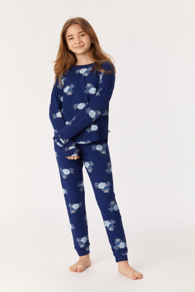 Resim 2-8 Yaş Kız Çocuk Pijama-Pzg - 917-Koyun Temalı Lacivert