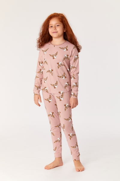 Resim 10-16 Yaş Kız Çocuk Pijama-Pzg - 932-Baykuş Baskılı Vizon Pembe