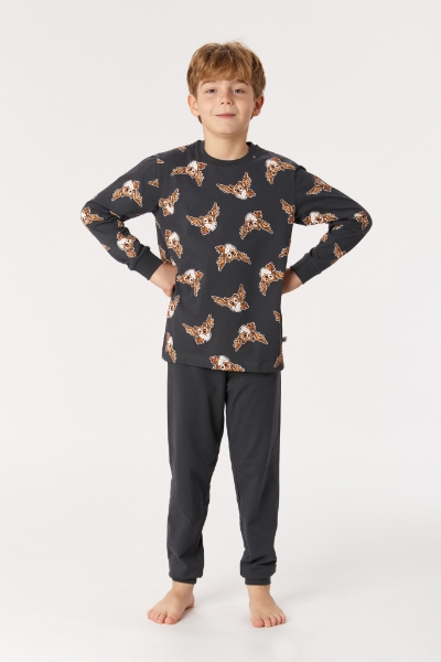 Resim 2-8 Yaş Erkek Çocuk Pijama-Pzl - 922-Baykuş Temalı Antrasit