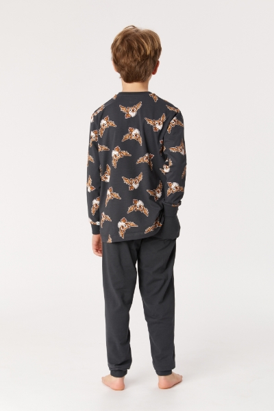 Resim 2-8 Yaş Erkek Çocuk Pijama-Pzl - 922-Baykuş Temalı Antrasit