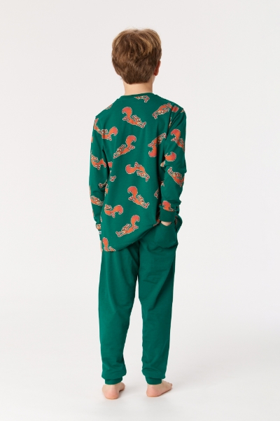 Resim 2-8 Yaş Erkek Çocuk Pijama-Pzl - 904-Sincap Baskılı Nefti Yeşili