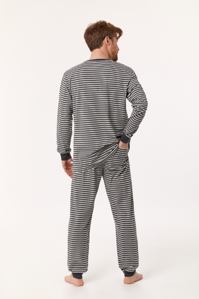 Resim Erkek Pijama-Pzl - 935-Baykuş Temalı Çizgili Antrasit