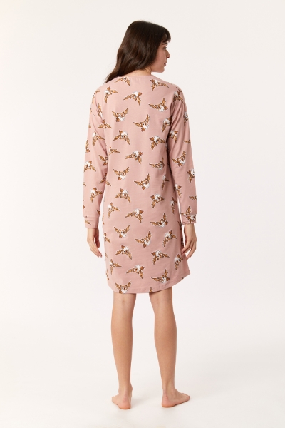 Resim Kadın Gecelik-Dzf - 932-Baykuş Baskılı Vizon Pembe