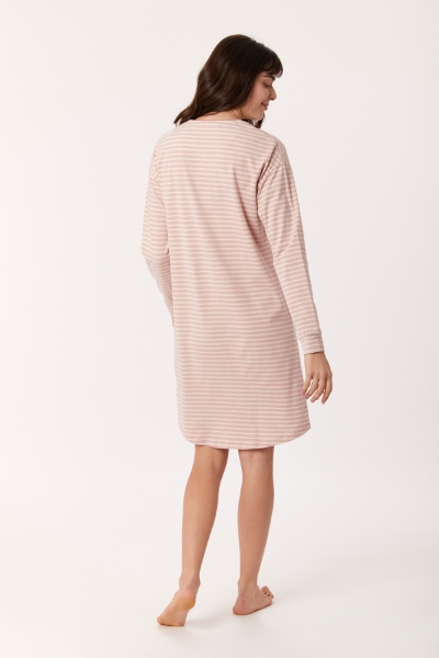 Resim Kadın Gecelik-Dzf - 936-Baykuş Temalı Çizgili Pembe