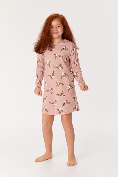Resim 2-8 Yaş Kız Çocuk Gecelik-Dzf - 932-Baykuş Baskılı Vizon Pembe