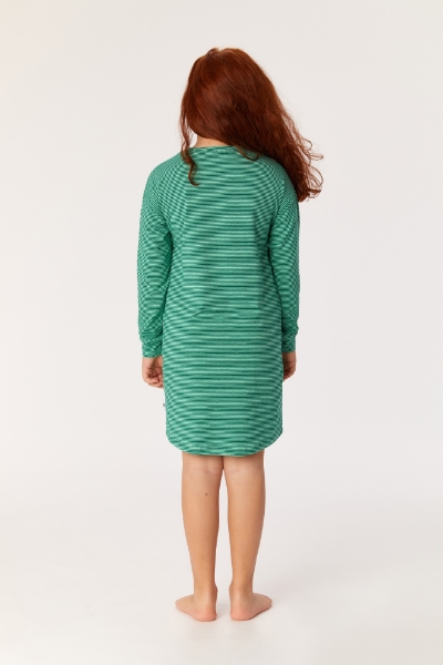 Resim 10-16 Yaş Kız Çocuk Gecelik-Dzf - 915-Sincap Temalı Çizgili Yeşil