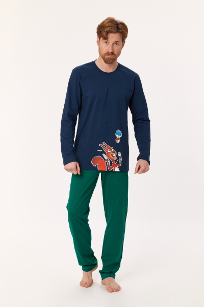 Resim Erkek Pijama-Plu - 883-Kobalt Mavi