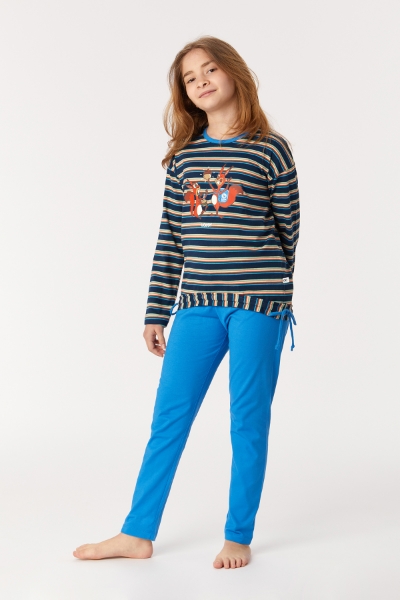 Resim 10-16 Yaş Kız Çocuk Pijama-Bsl - 911-Sincap Temalı Çok Renkli Lacivert