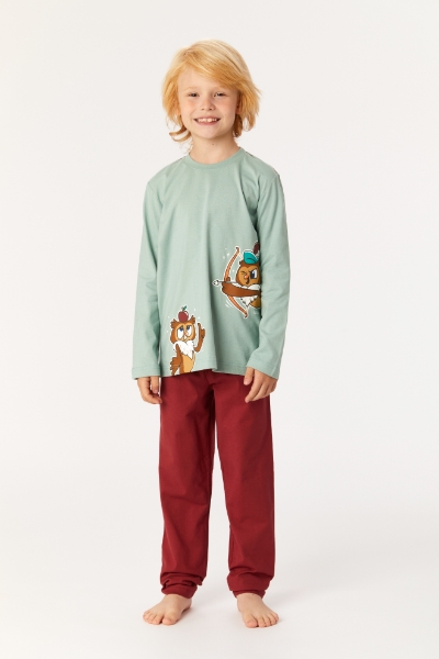 Resim 2-8 Yaş Erkek Çocuk Pijama-Plu - 806-Deniz Yeşili