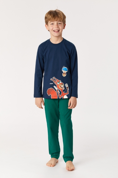 Resim 10-16 Yaş Erkek Çocuk Pijama-Plu - 883-Kobalt Mavi