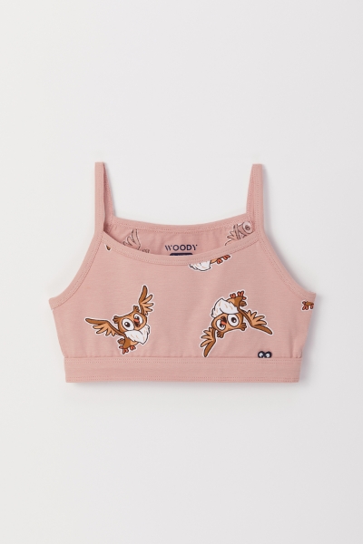 Resim 10-16 Yaş Kız Çocuk Atlet-Spt - 932-Baykuş Baskılı Vizon Pembe