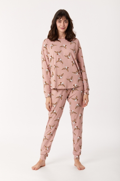 Resim Kadın Pijama-Pzg - 932-Baykuş Baskılı Vizon Pembe