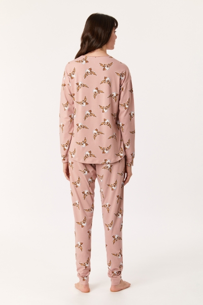 Resim Kadın Pijama-Pzg - 932-Baykuş Baskılı Vizon Pembe