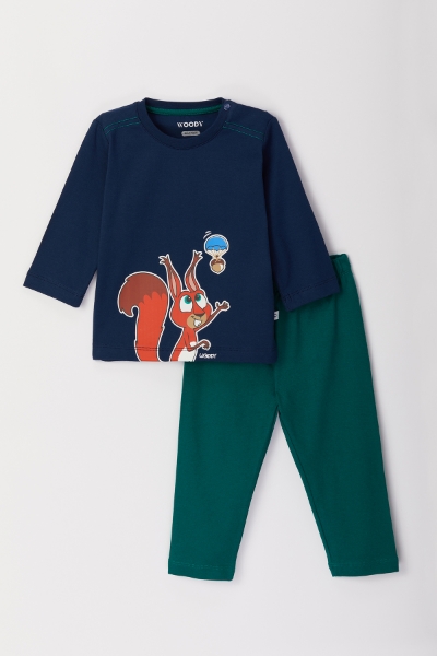 Resim Pamuklu Erkek Bebek Pijama-Plu - 883-Kobalt Mavi