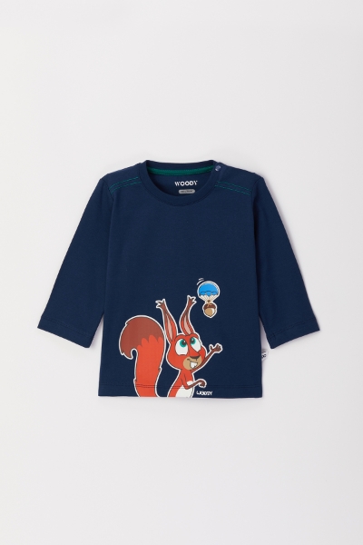 Resim Pamuklu Erkek Bebek Pijama-Plu - 883-Kobalt Mavi