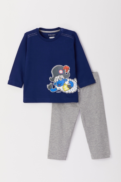 Resim Pamuklu Erkek Bebek Pijama-Plu - 869-Mor Lacivert