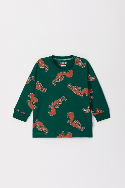 Resim Pamuklu Erkek Bebek Pijama-Pzl - 904-Sincap Baskılı Nefti Yeşili