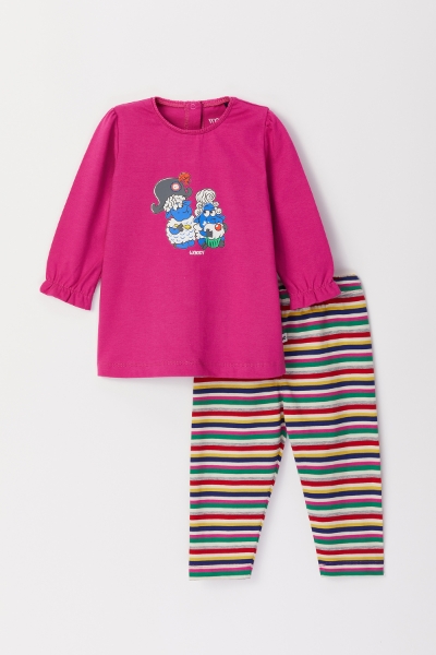 Resim Pamuklu Kız Bebek Pijama-Blb - 467-Fuşya 