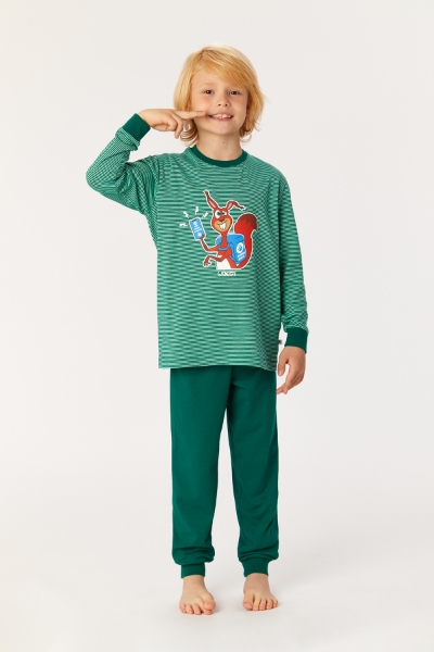 Resim 10-16 Yaş Erkek Çocuk Pijama-Pzl - 915-Sincap Temalı Çizgili Yeşil