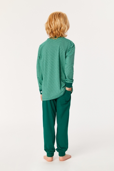 Resim 10-16 Yaş Erkek Çocuk Pijama-Pzl - 915-Sincap Temalı Çizgili Yeşil